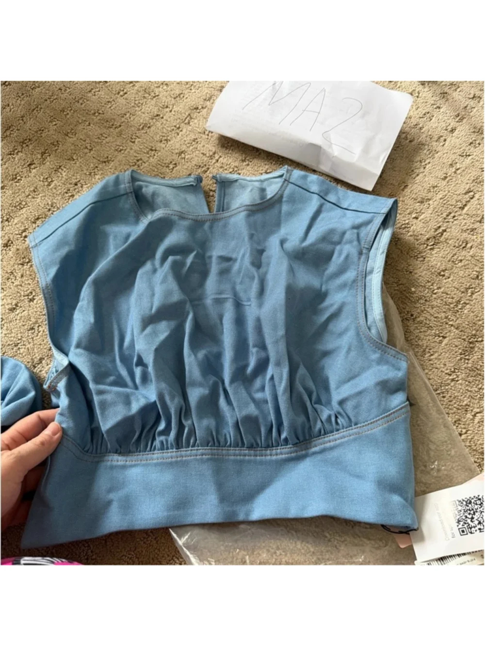 Micas denim look bubble shorts crop top set S Ma2